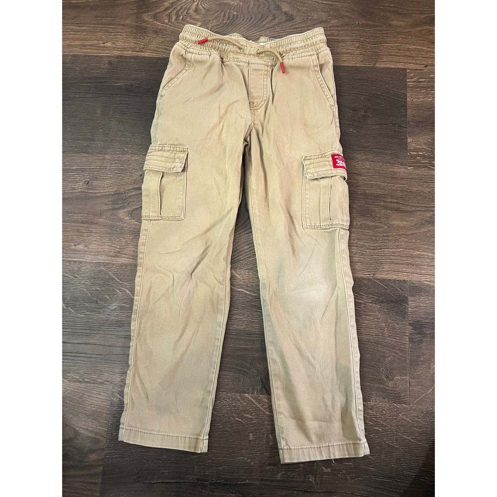Levis Boys Khaki Tan Cargo Pants Elastic Waist Drawstring Size 7